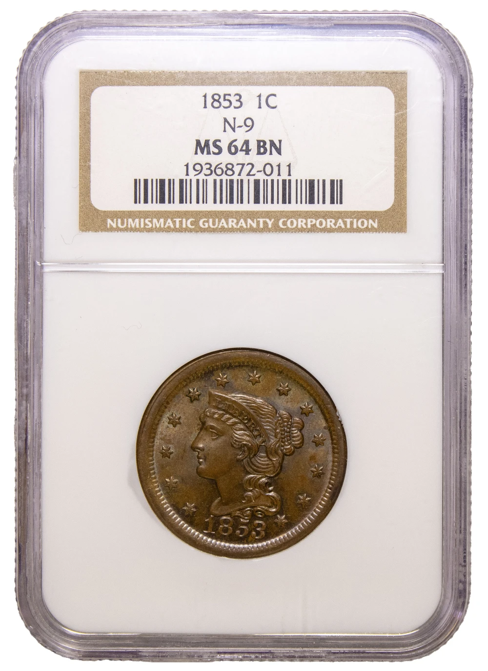 NGC MS-64 BN 1853 Large Cent
