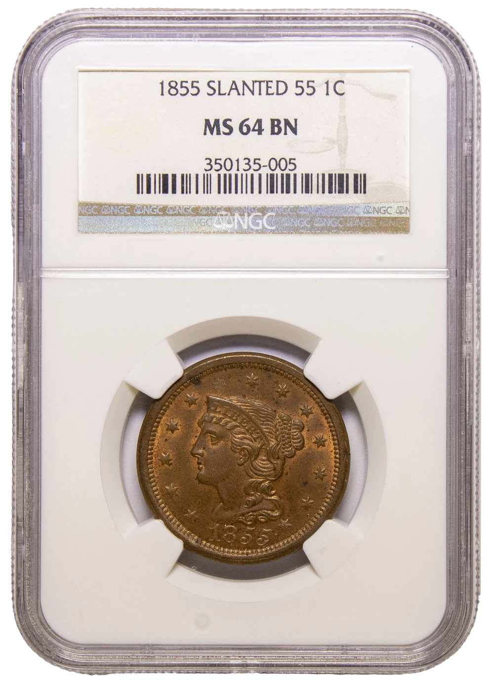 NGC MS-64 BN 1855 Large Cent