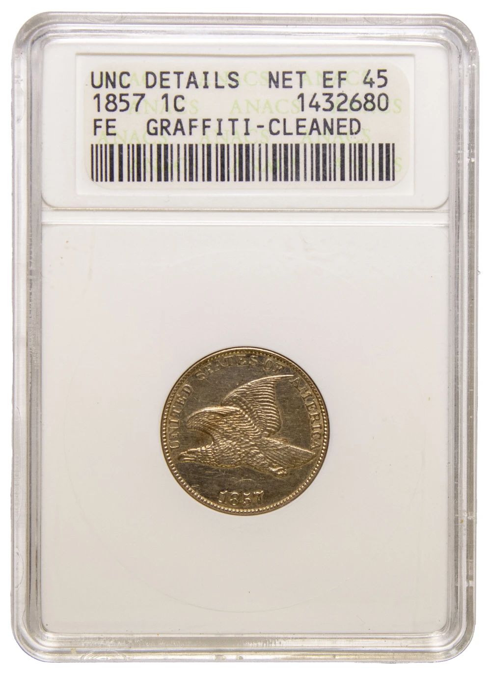 ANACS UNC Details 1857 Flying Eagle Cent