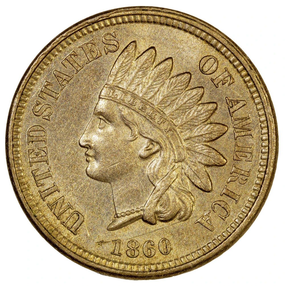 AU-58 1860 Pointed Bust Indian Cent