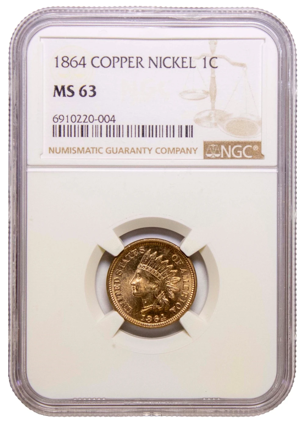 NGC MS-63 1864 CN Indian Cent