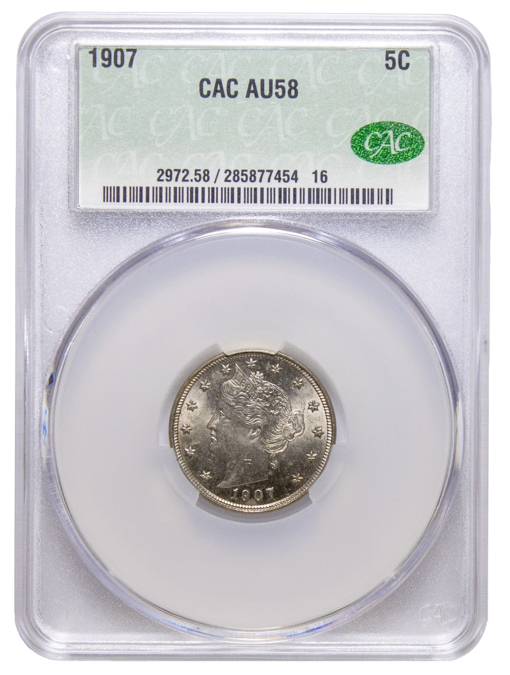 CACG AU-58 1907 Liberty Nickel