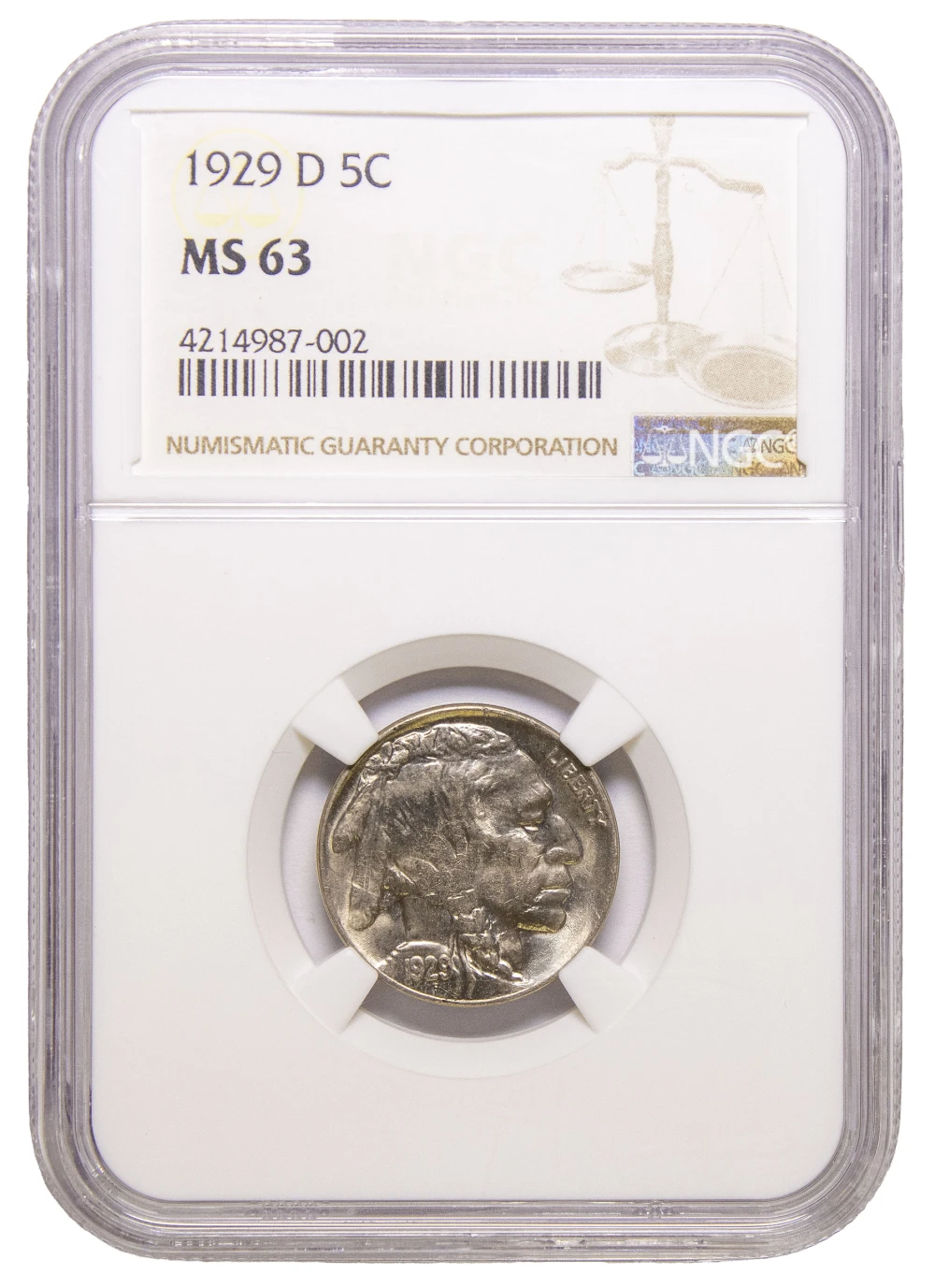 NGC MS-63 1929-D MS-63 Buffalo Nickel