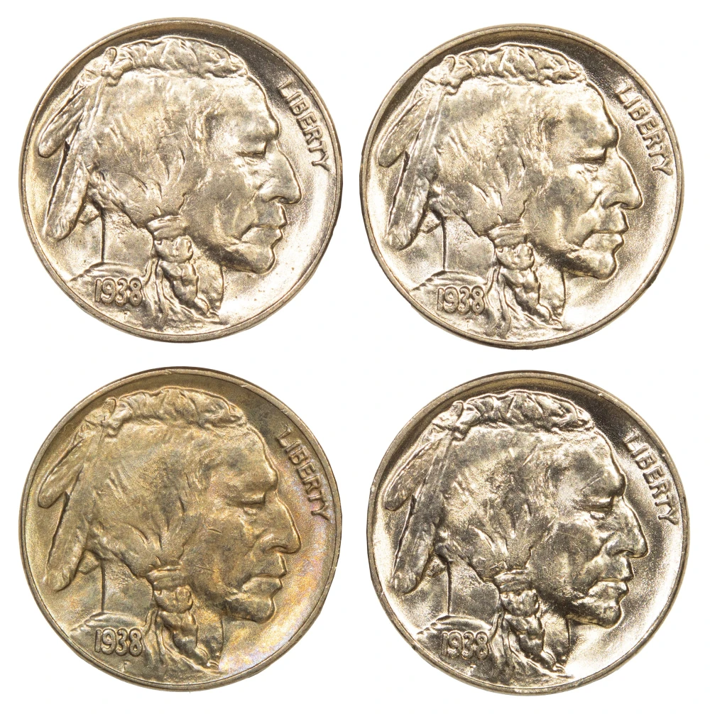 4 Pcs Choice BU 1938-D Buffalo Nickels