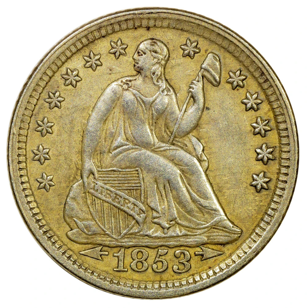 AU-50 1853 W/Arrows Seated Half Dime