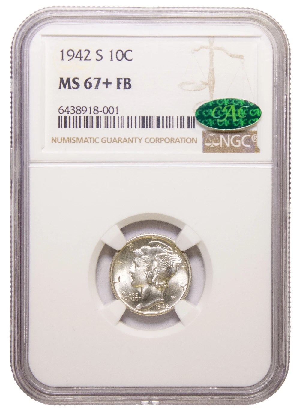 NGC MS-67+ FB CAC 1942-S Mercury Dime