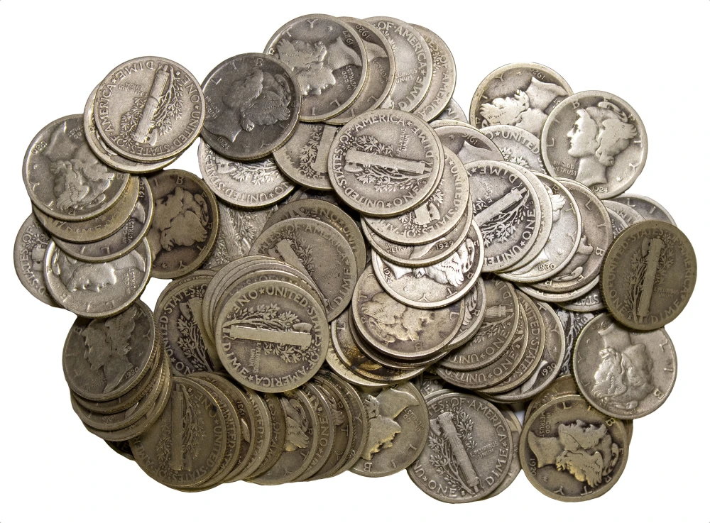 100 Pcs Circulated Mercury Dimes