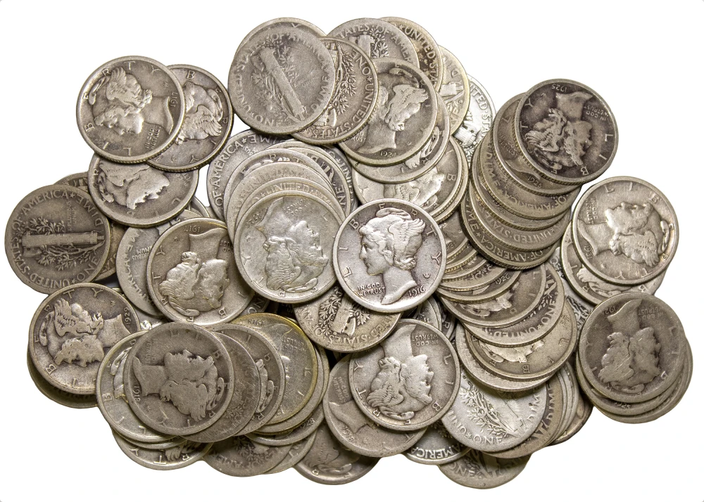 100 Pcs Circulated Mercury Dimes