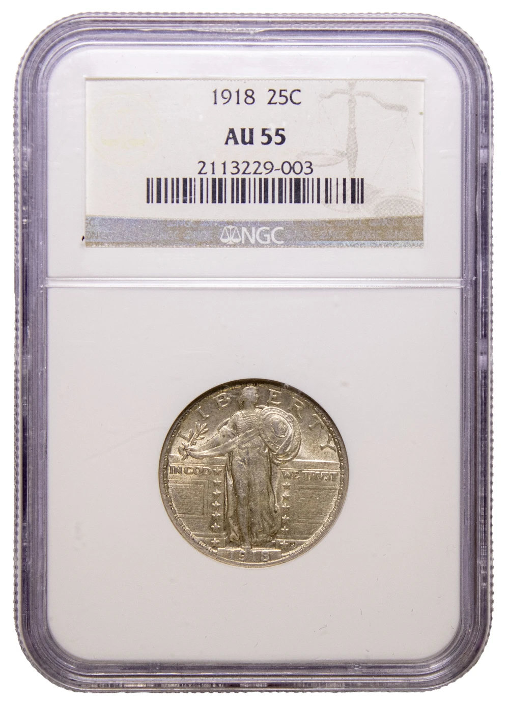 NGC AU-55 1918 Standing Liberty Quarter