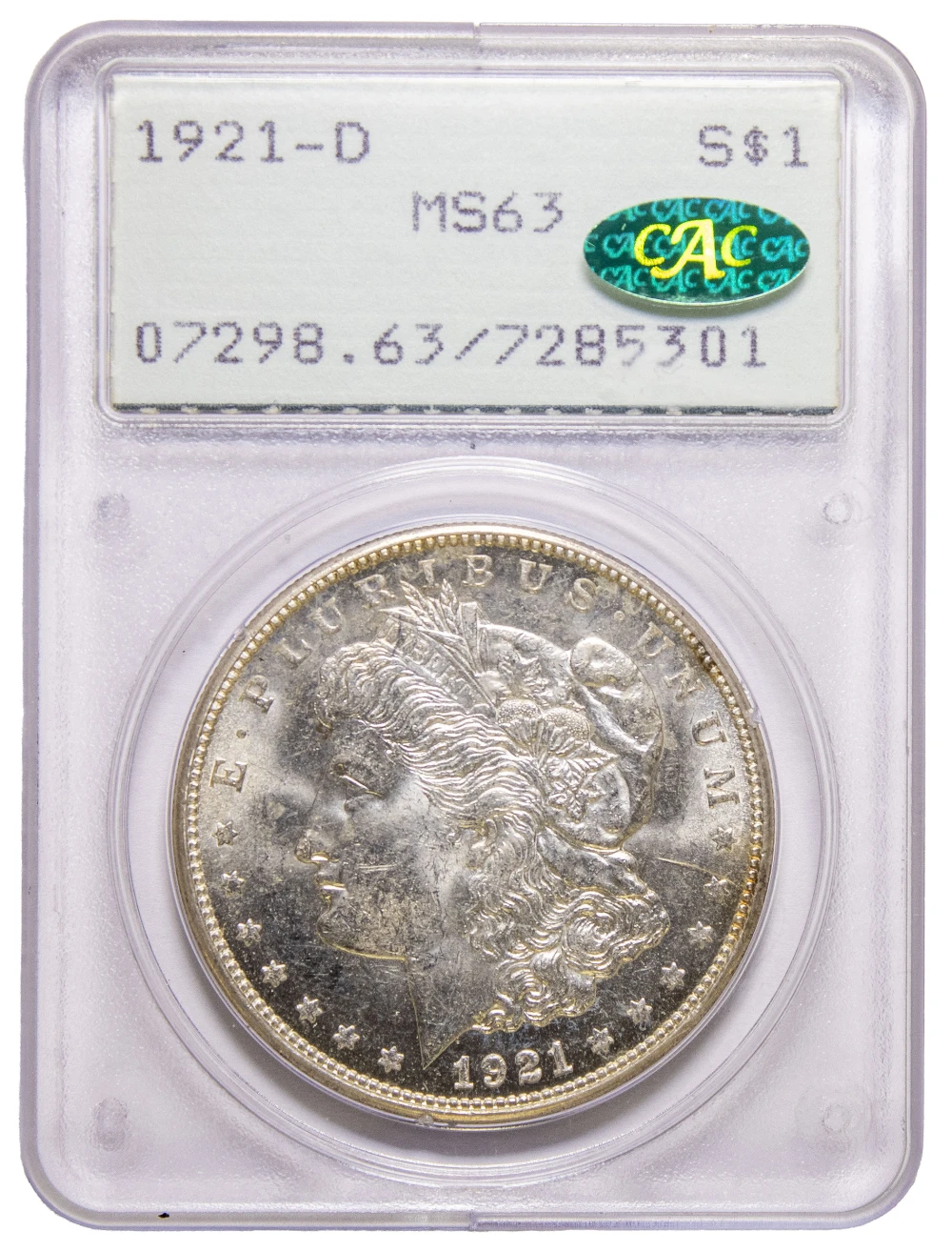 PCGS MS-63 CAC Rattler 1921-D Morgan Dollar