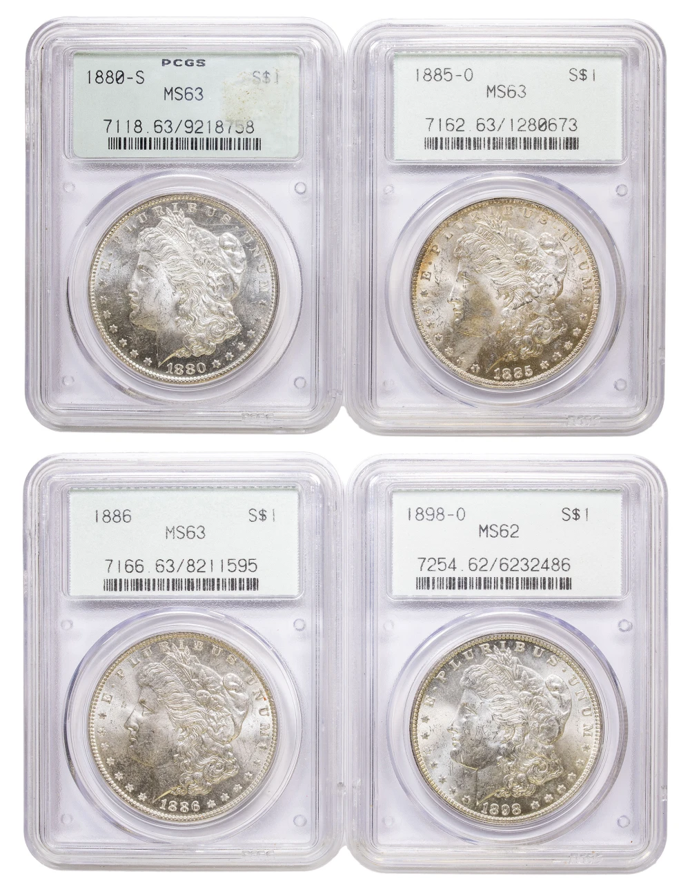 PCGS Old Holder Morgan Dollar Quartet