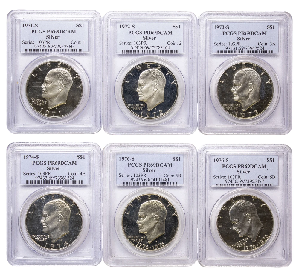 6 PCGS Proof-69 DCAM Silver Ike Dollars
