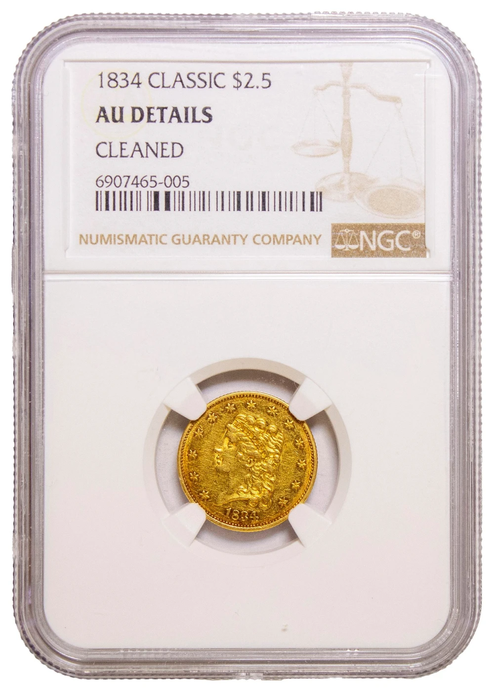 NGC AU Details 1834 $2.50 Gold Classic Head