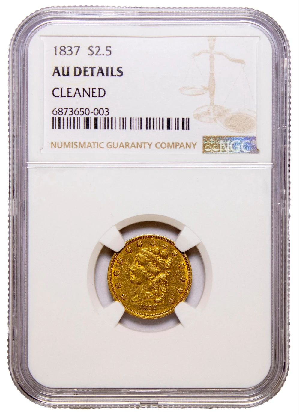 NGC AU Details 1837 $2.50 Classic head Gold
