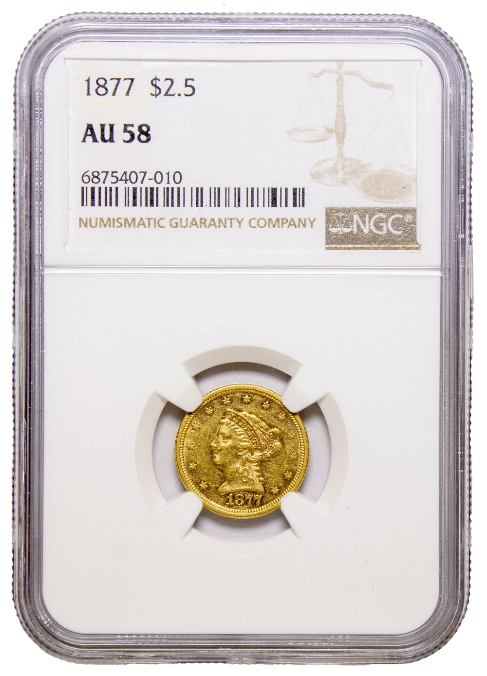 NGC AU-58 1877 $2.50 Liberty Gold