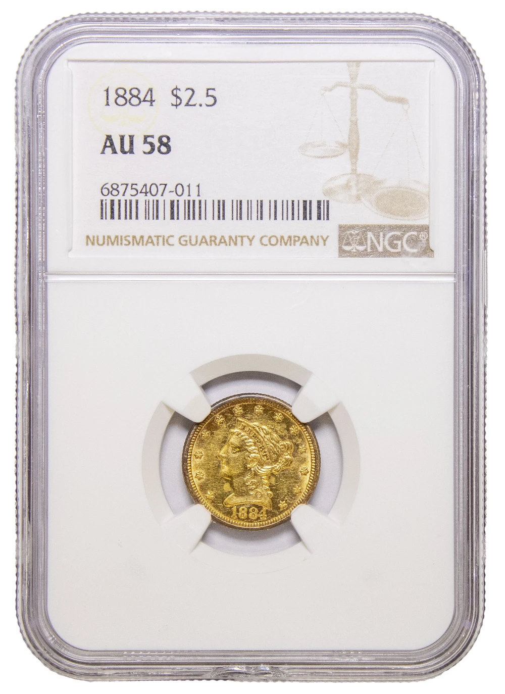 NGC AU-58 1884 $2.50 Liberty Gold