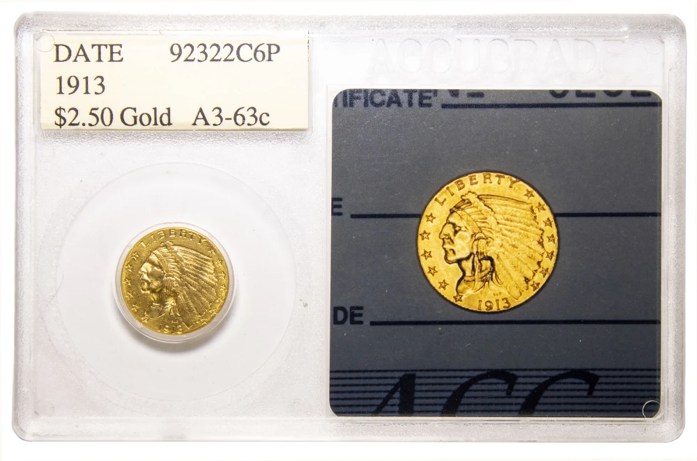 Accugrade MS-63 1913 $2.50 Indian Gold