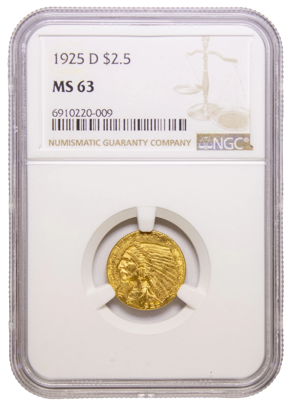 NGC MS-63 1925-D $2.50 Indian Gold