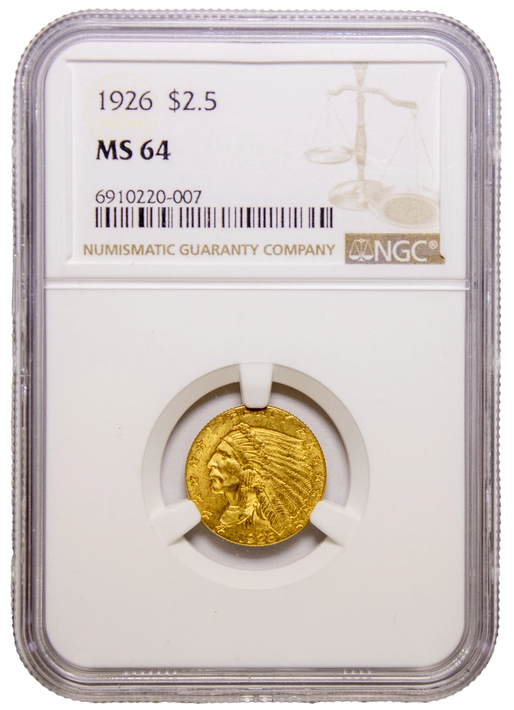 NGC MS-64 1926 $2.50 Indian Gold