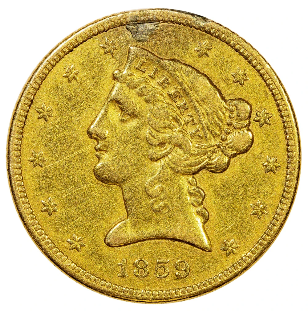 Rare AU Details 1859 $5.00 Gold Liberty