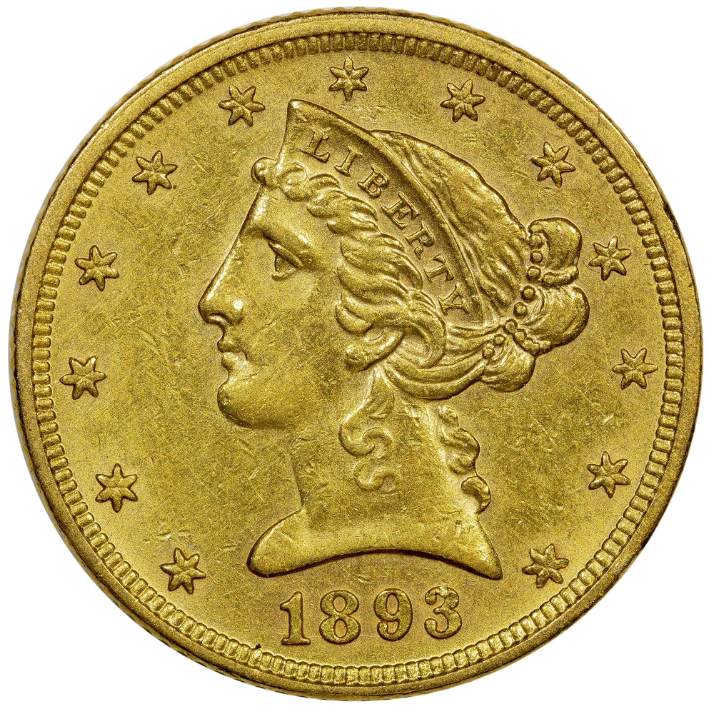 AU-50 1893 $5.00 Gold Liberty