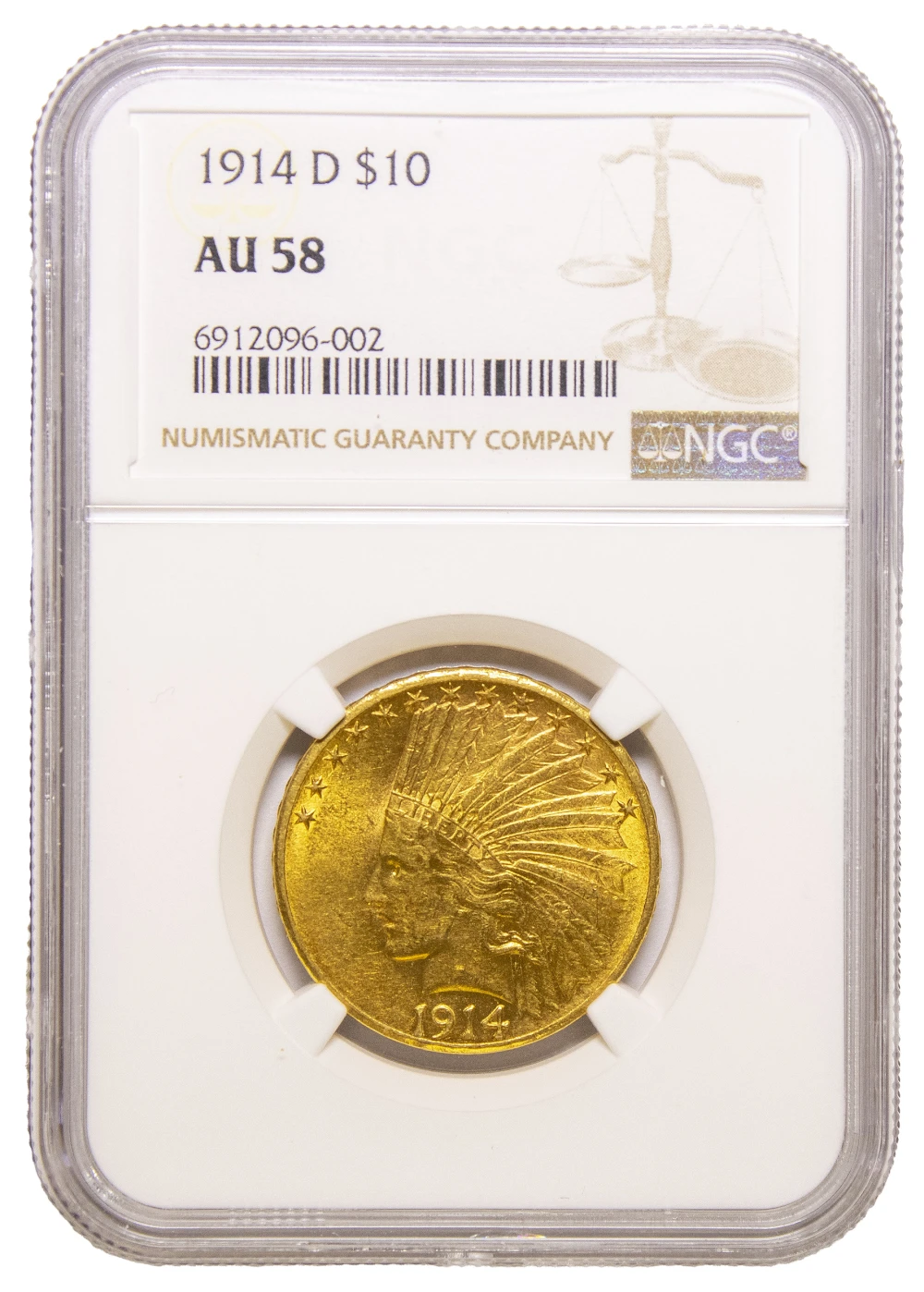 NGC AU-58 1914-D $10 Indian Gold