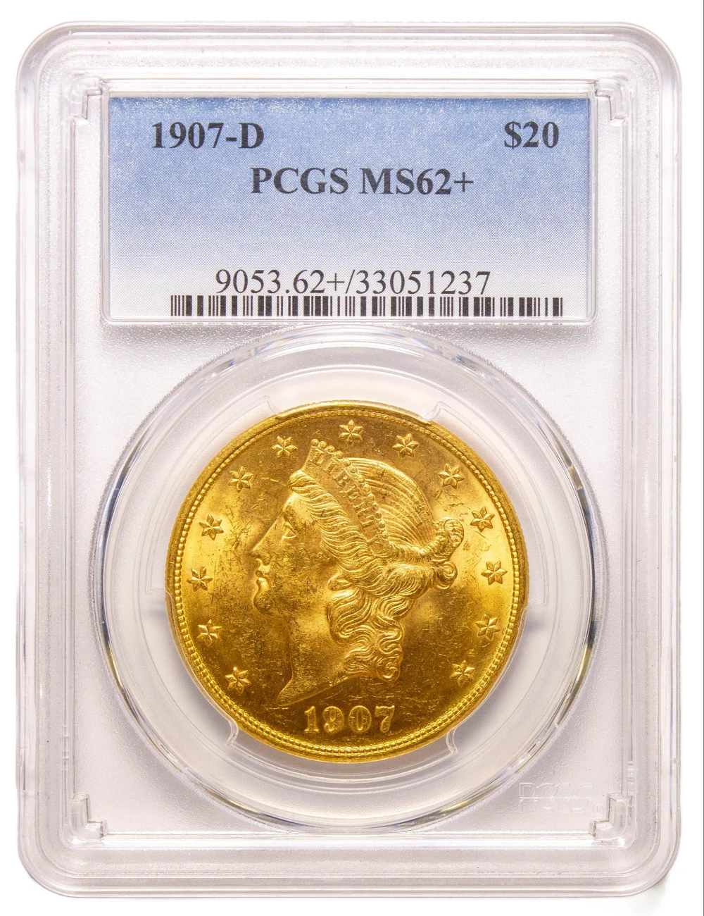 PCGS MS-62+ 1907-D $20 Liberty Gold