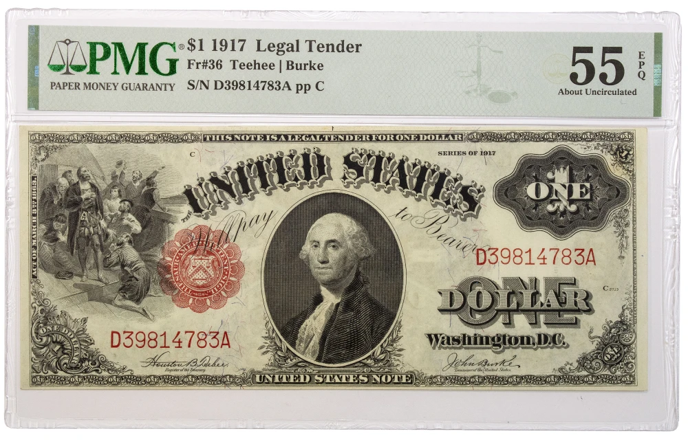PMG AU-55 EPQ Series 1917 Legal Tender $1 Note