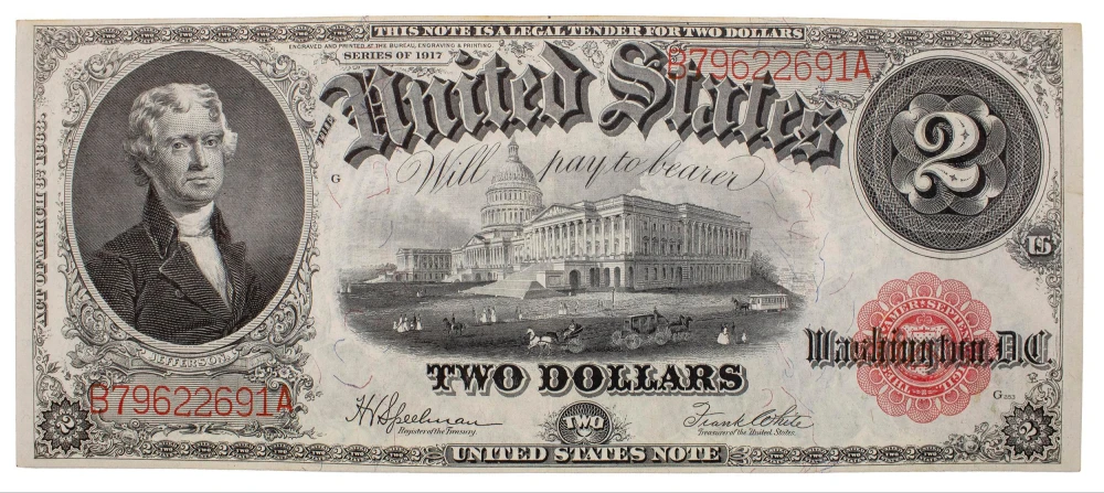 EF+ 1917 Legal Tender $2 Note
