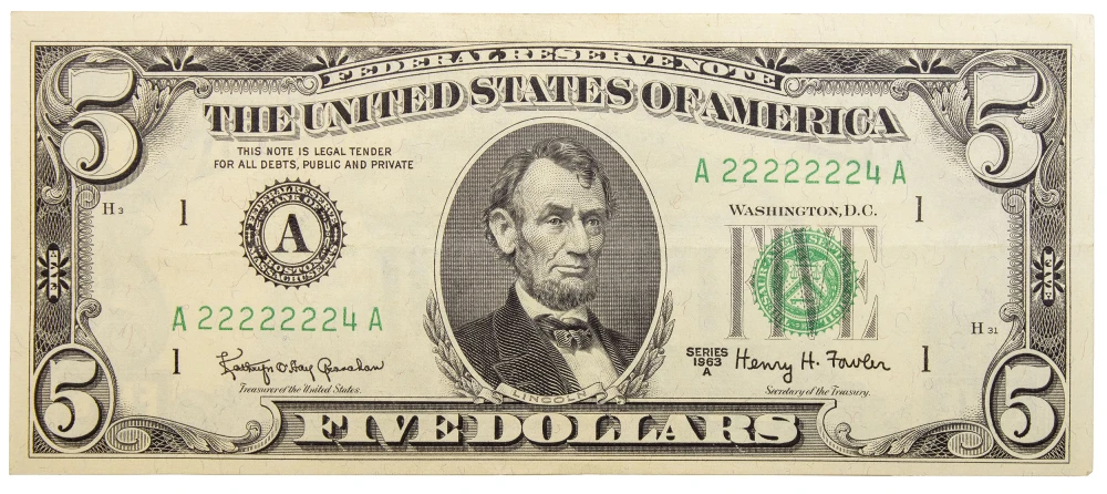 Fancy Serial Number Series 1963A $5