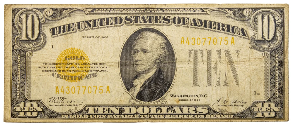 VF Series 1928 $10 Gold Certificate
