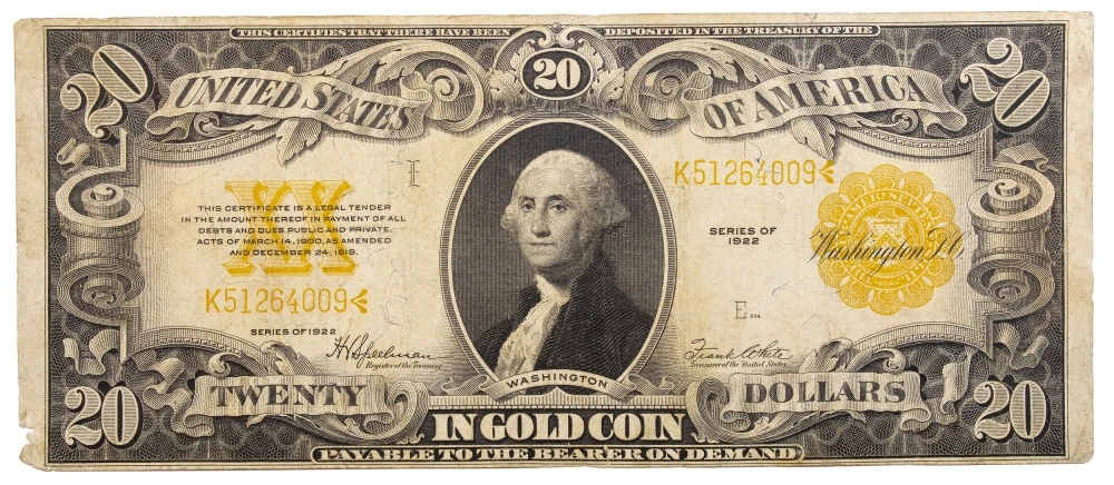 VF Series 1922 $20 Gold Coin Note