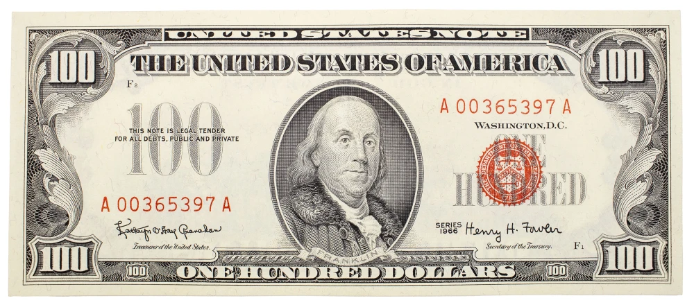 Choice UNC 1966 $100 U.S. Note