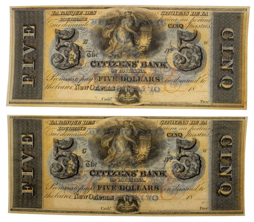 Louisiana. Pair of Crisp Remainder $5s
