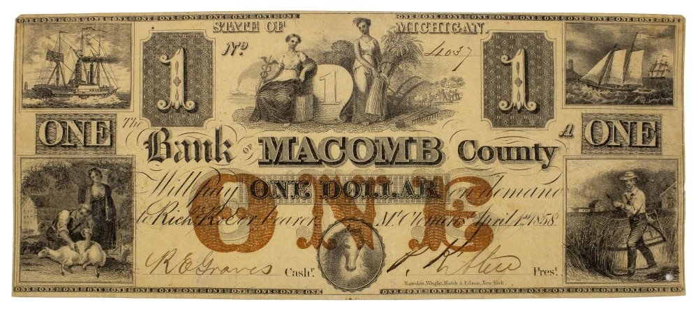 Michigan. VF or finer 1858 $1 Note