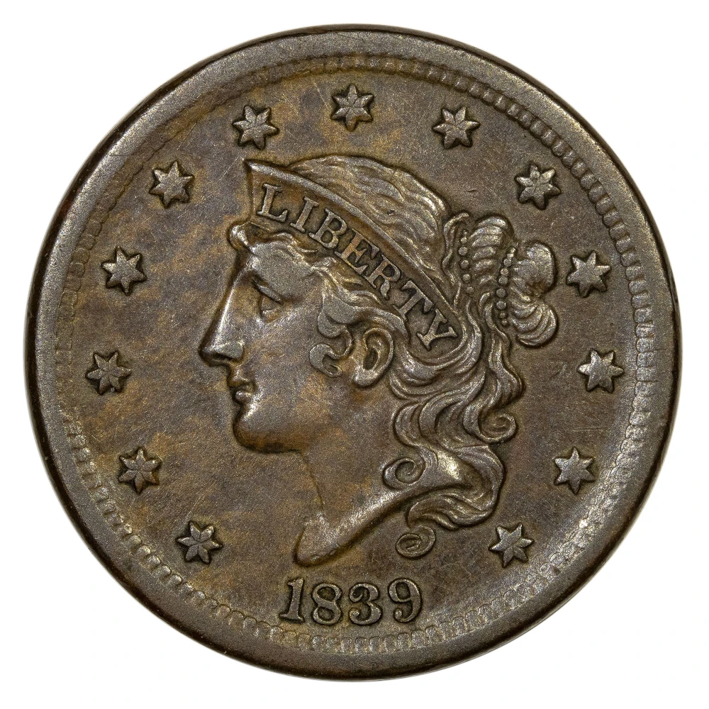 AU-50 1839 Silly Head Large Cent