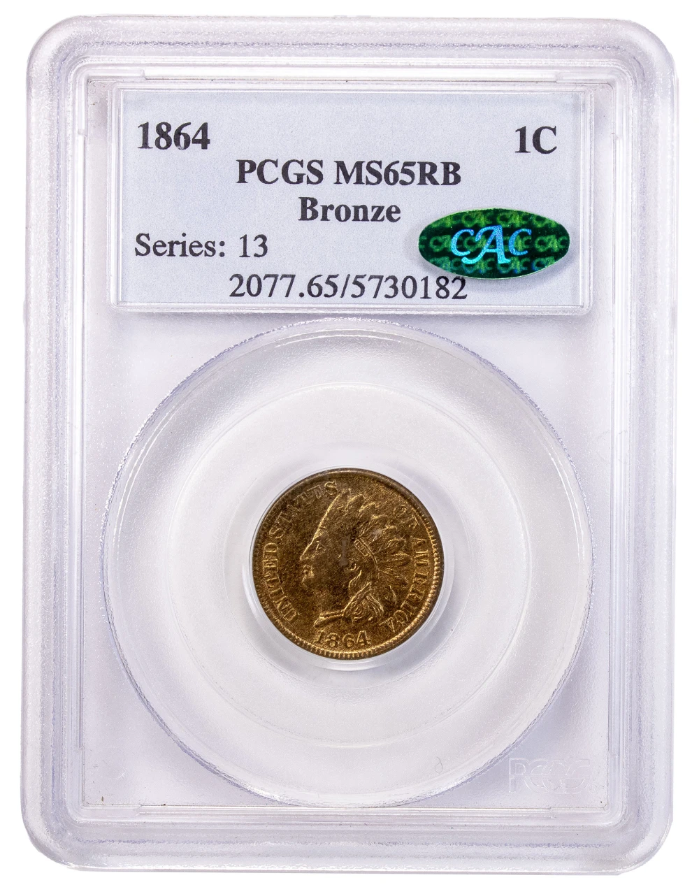 PCGS MS-65 RB CAC 1864 Indian Cent