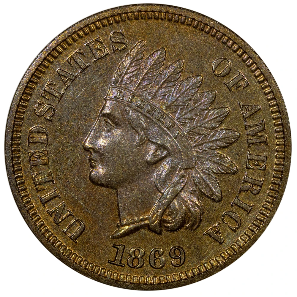 Choice Proof-63 RB 1869 Indian Cent