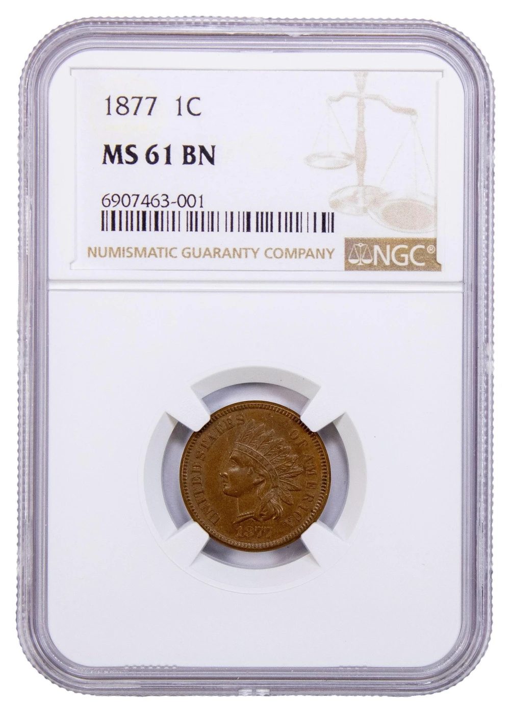 NGC MS-61 BN 1877 Indian Cent