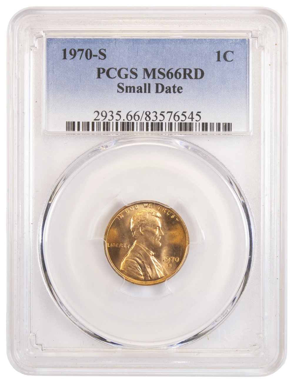 PCGS MS-66 RD 1970-S Small Date Lincoln Cent