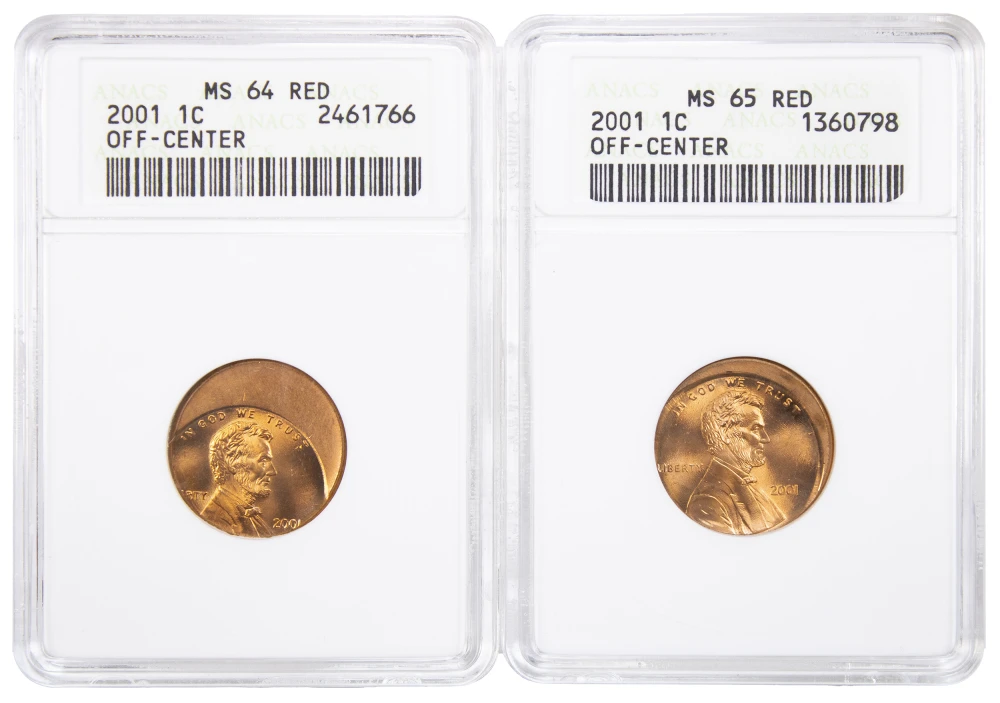 ANACS Off Center 2001 Lincoln Cent Pair