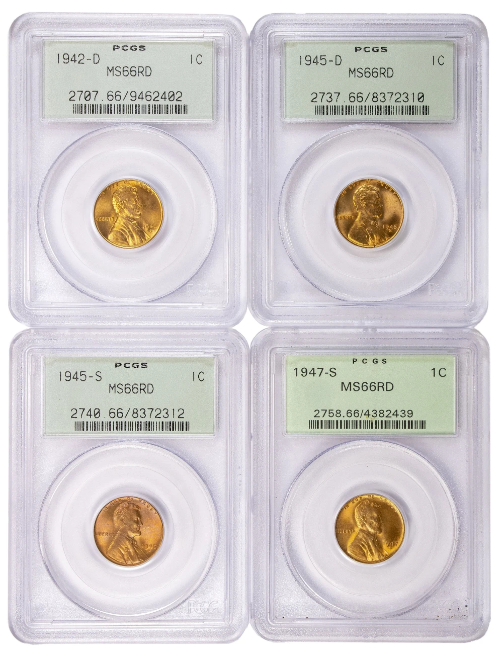 4 Piece PCGS MS-66 Red Lincoln Cent Lot