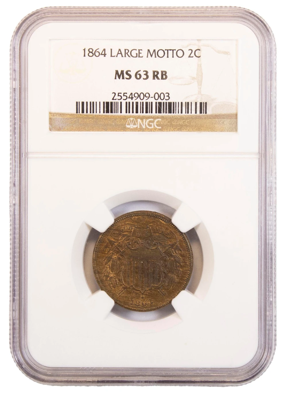 NGC MS-63 RB 1864 Large Motto Two-Cents