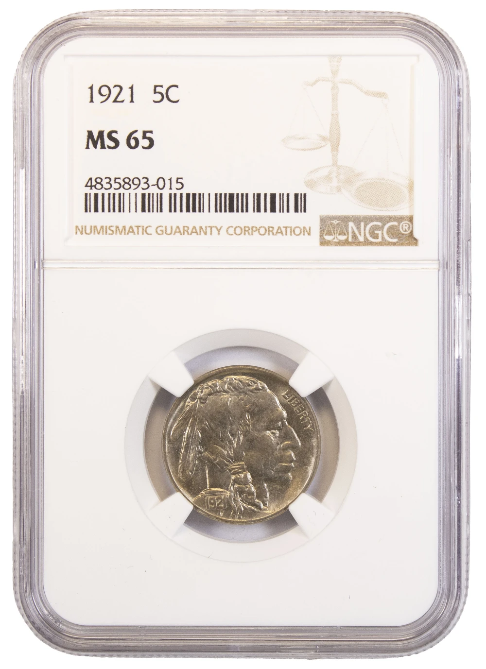 NGC Gem MS-65 1921 Buffalo Nickel