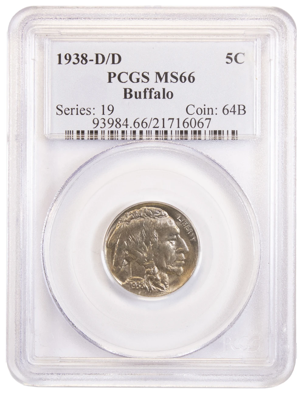 PCGS MS-66 1938-D/D Buffalo Nickel