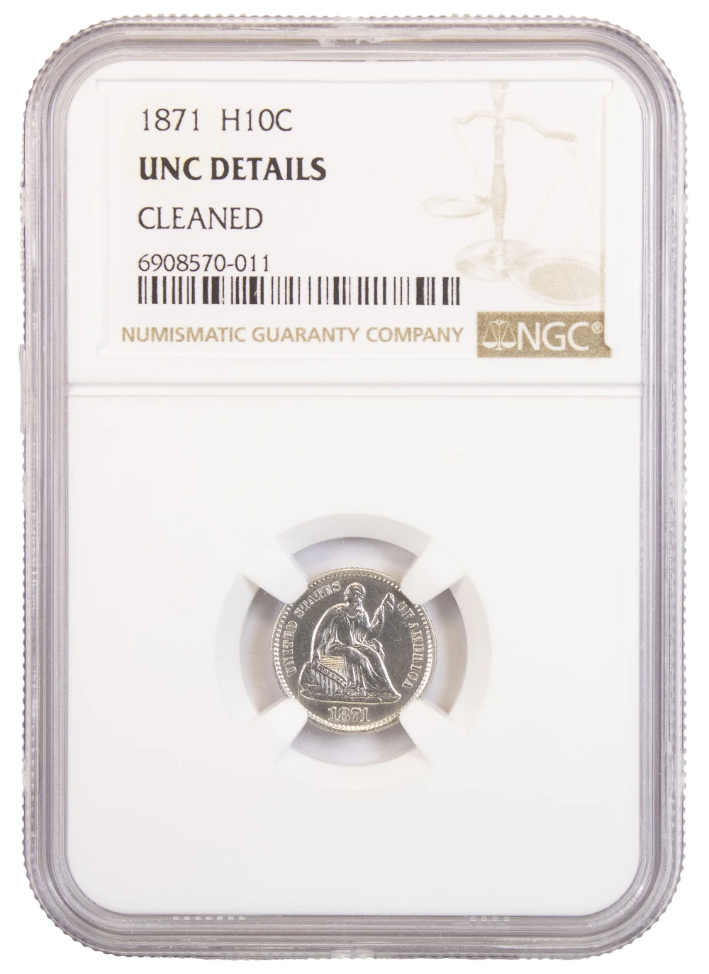 NGC Unc Details 1871 Half Dime