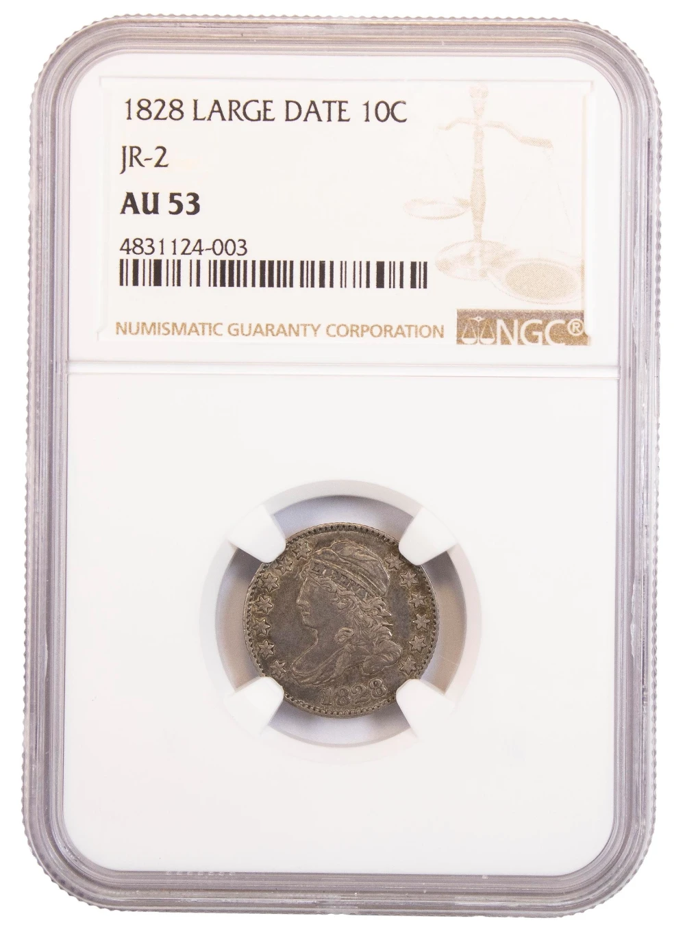 NGC AU-53 1828 Large Date Dime