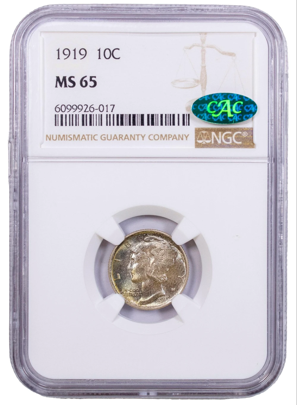 NGC MS-65 CAC 1919 Mercury Dime