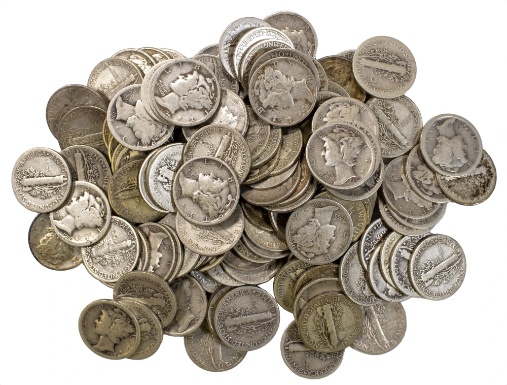 100 Pieces Circulated Mercury Dimes