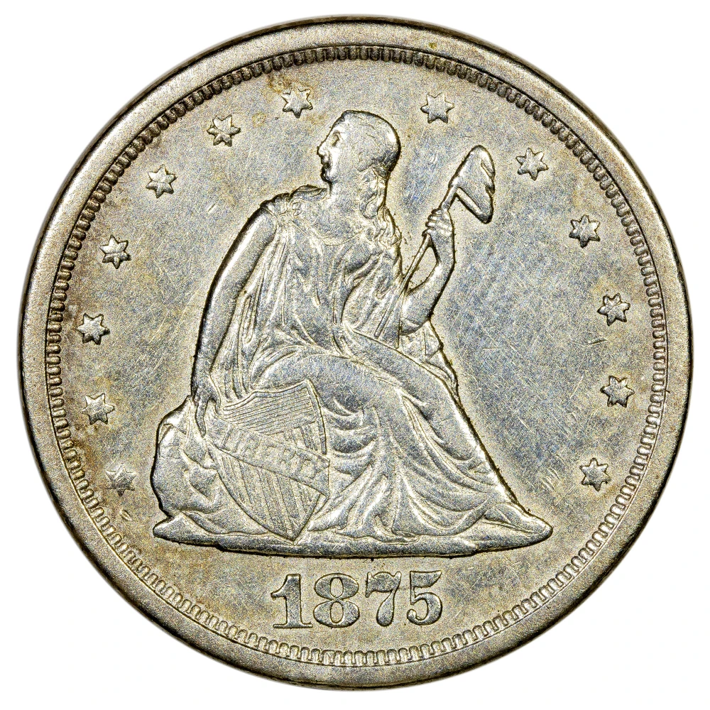AU Details 1875-S Twenty Cent Piece